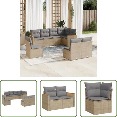 Produktbild von The Living Store 8-tlg. Garten-Sofagarnitur mit Kissen Beige Poly Rattan