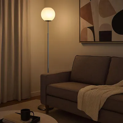 Immagine prodotto di Lampada da terra a LED, sfera in vetro, nichel cromato, H 154,5 cm