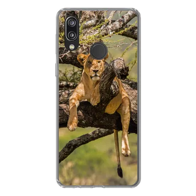 Produktbild von MuchoWow® Handyhülle Schutzhülle Hülle für Huawei P20 Lite (2020) Löwe - Baum - Braun Silikon Softcase Handy Hülle - Kartenhalter