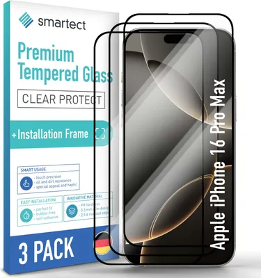 Produktbild von smartect Schutzglas Full Screen für iPhone 16 Pro Max, 3 Stück + Positionierhilfe