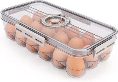 Produktbild von Famanu Eierlagerbehälter mit Timerdeckel - BPA-freies Plastik für 18 Eier - Stapelbarer, transparenter Kühlschrank-Organizer