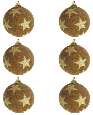 Image de 6 pcs. boules d'arbre de Noël étoile flockée or 8cm