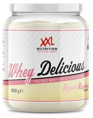 Produktbild von Whey Protein Pulver Eiweißpulver | XXL Nutrition Whey Delicious Joghurt-Himbeere 1000 g | Shake aus Isolat & Konzentrat für Muskelaufbau & Fitness
