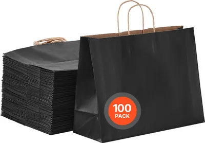 Produktbild von VEVOR Kraftpapiertüten, 100er-Pack, Geschenktüten mit Henkel, 406x152x308 mm, große wiederverwendbare Papiertragetasche, Einkaufstüten