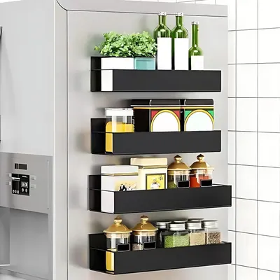 Produktbild von Gewürzregal Yolispa Magnetisches Regal für Kühlschrank, Set mit 4 Gewürzregalen, Gewürzregal ohne Bohren, Seitenregal des Kühlschranks für die Organis