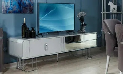 Zdjęcie produktu dla Szafka RTV niska szafka pod telewizor kredens drewniana biały salon