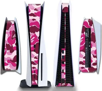 Produktbild von Konsolen-Aufkleberstreifen für PS5, PlayStation 5 – Performance-Gaming-Skin – Schutzzubehör – Camo – Pink
