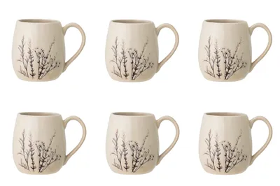 Produktbild von 6er Set Becher, Tassen BEA Zweige grau für 450ml grau aus Steingut Bloomingville