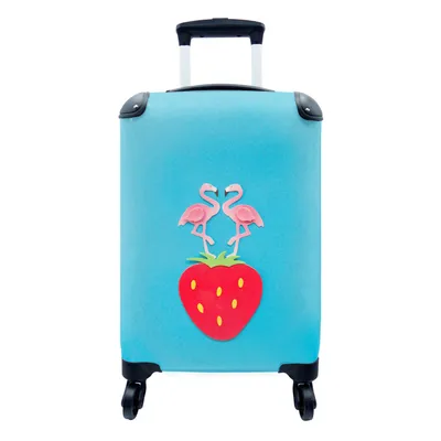 Produktbild von MuchoWow® Koffer Handgepäck Trolley Rollkoffer Kleine Reisekoffer mit 4 Rollen - Papierflamingos auf Erdbeere - Cabin Size < 55x40x23 cm & 55x40x20 cm - Fotokoffer - Kabinenkoffer - Boardgepäck - Reise-Box - Reisekoffer - Reisegepäck - Koffer mit Bild - Trolley für Kinder