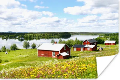 Produktbild von MuchoWow® Poster Typische norwegische Häuser an einem Sommertag in Lappland 120x80 cm - Bilder