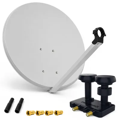 Produktbild von PremiumX SAT Anlage 80cm Antenne Twin Monoblock 4x F-Stecker 2x Gummitülle