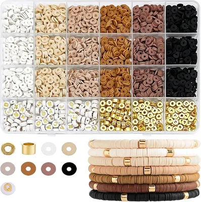 Produktbild von Heishi 6mm Perlen für Armbänder, Bunte Tonperlen Set, 6 Farben, für Schmuckherstellung