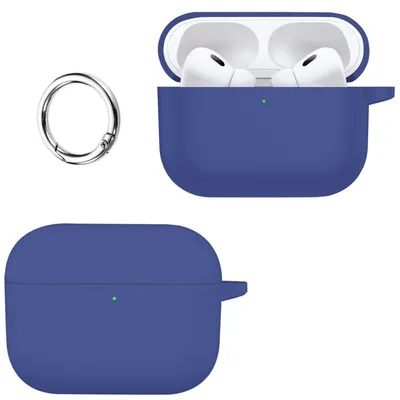 Productafbeelding van Beschermhoes voor AirPods Pro 3, blauw, flexibel siliconen, geschikt voor draadloos opladen, met metalen clip