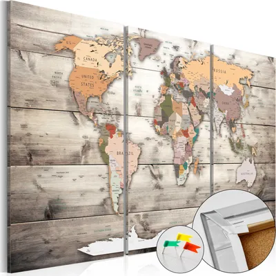Produktbild von Neuheit! Leinwandbilder Kork Pinnwand 90x60 cm - WELTKARTE LÄNDER REISE k-C-0035-p-g