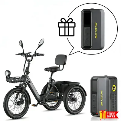 Produktbild von 2026 25AH Dreirad E-Bike Klappräder 20 Zoll, Elektro Dreirad 25km/h, E Bike Lasten Drehmomentsensor, Belastung 180KG,MIT Mini-Elektroluftpumpe Schwarz