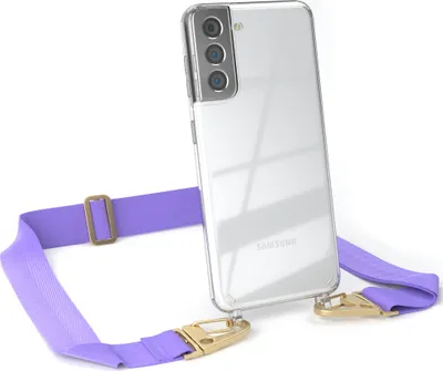 Produktbild von EAZY CASE - Hülle mit Band für Samsung Galaxy S21 5G, Handyhülle mit Umhängeband, Silikonhülle transparent, Handykette in Violett