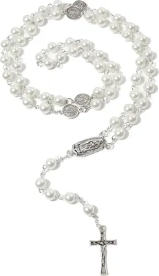 Produktbild von Halskette Rosenkranz ES-38826 - Elegante weiße Perlen KP38826