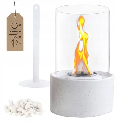 Produktbild von Biokominek Wolnostojący Stołowy Biały 24cm z Kamieniami Ozdobnymi - ROUND WHITE