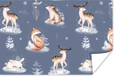 Produktbild von MuchoWow® Poster Winter - Tiere - Muster 30x20 cm - Plakate - Print