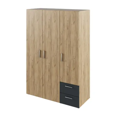 Produktbild von Kondela Adeli dreitüriger Kleiderschrank mit Schubladen – Artisan-Eiche / Graphit