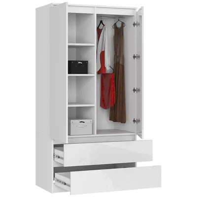 Obrázok produktu pre Šatníková skriňa S90, 90 cm, 2 dvere, 2 zásuvky, výška 180 cm, CLP