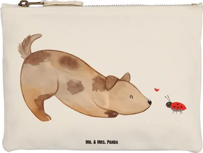 Produktbild von Mr. & Mrs. Panda Mäppchen Hund Marienkäfer Größe M - Weiß - Geschenk, Kulturtasche, Mischlingshund, Make-Up Tasche, Sprüche, Hunde, Kosmetiktasche, kosmetiktäschchen