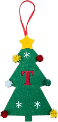 Produktbild von Weihnachtsbaum-Anhänger-Ornament mit Schlüsselband, 26 Buchstaben-Design, Filzstoff, Weihnachtsdekoration zum Aufhängen am Weihnachtsbaum