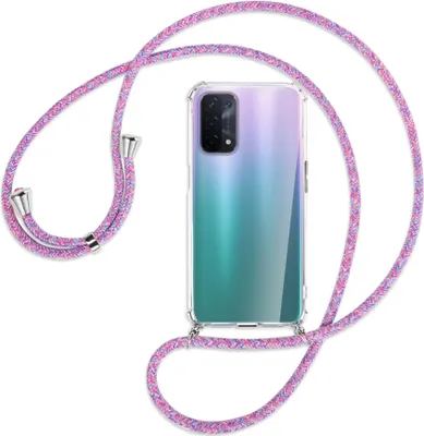 Produktbild von Handykette Backcover-Schutzhülle mit Band (Metall silberfarben) für Oppo A54 5G / A74 5G (CPH2197) - lila/rosa/blau