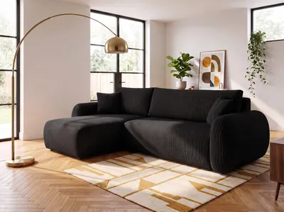Produktbild von Ecksofa mit Schlaffunktion & Bettkasten COMFY, Schwarz Cordstoff