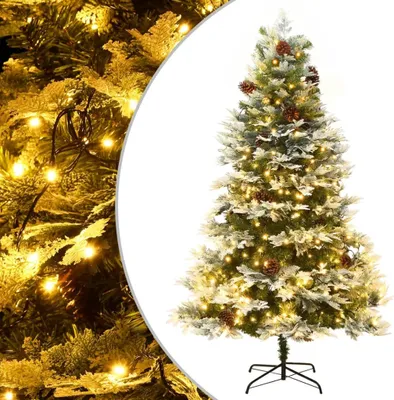 Produktbild von Weihnachtsbaum mit Beleuchtung und Kiefernzapfen Grün 195 cm