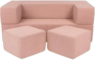 Imagen del producto de Sofá infantil – Sofá de juegos para niños – Sofá plegable suave con función de cama – Rincón acogedor para habitaciones infantiles, tejido de pana, color rosa pastel