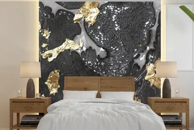 Produktbild von MuchoWow® Fototapete für Wohnzimmer oder Schlafzimmer Wandtapete Vinyl Motivtapete Marmor - Gold - Weiß - Schwarz - 240x240 cm - Schlafzimmer-Tapete