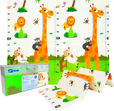 Produktbild von HUMBI Kinder Baby Spielmatte Krabbelmatte XPE Schaumstoff Doppelseitig Flatbar Abwaschbar 150x180x1cm Giraffen Masern Bären Füchse Hirschhunde