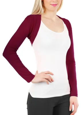Produktbild von Damen Bolero Crop Cardigan - Eleganter bordeauxfarbener Stretchstoff