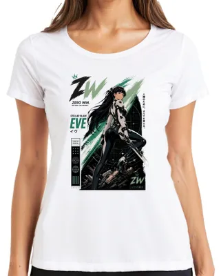 Immagine prodotto di Maglietta da donna, bianca, taglia S, con stampa "EVE Stellar Blade Extinction Protocol", stile manga, tema mecha, ispirata all'anno 2000