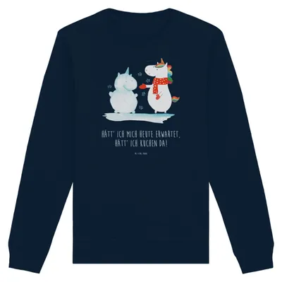 Produktbild von Mr. & Mrs. Panda Baumwoll Sweatshirt Einhorn Schneemann Größe XXL - French Navy - Geschenk, Pulli, Kuchen, Winter, Pullover, Sweater, Unicorn, Weihnachten, Nachhaltiger