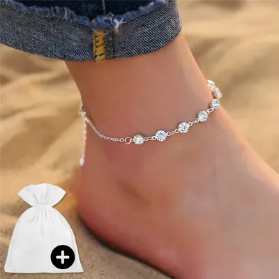 Produktbild von Fußkettchen Fußkette Fußschmuck Fußband Diamanten Silber Strand Damen Geschenk