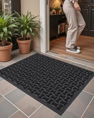 Obrázek produktu pro Odolná protiskluzová podložka pod dveře, vhodná pro vnitřní i venkovní použití – omyvatelná a savá – rozměry 44 x 76 cm – šedá barva