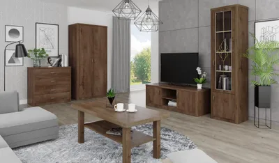 Produktbild von Wohnzimmer Set Vitrine TV Kommode Couchtisch Kommoden Schrank Holz 5 tlg.
