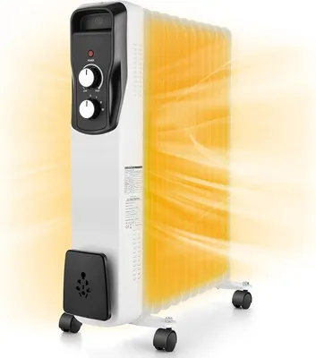Obrázek produktu pro Elektrický olejový radiátor, 2500 W. Úsporný elektrický ohřívač, radiátor s nastavitelným termostatem a 3 stupni výkonu. Plynulá regulace teploty, ochrana proti přehřátí. Bílá barva