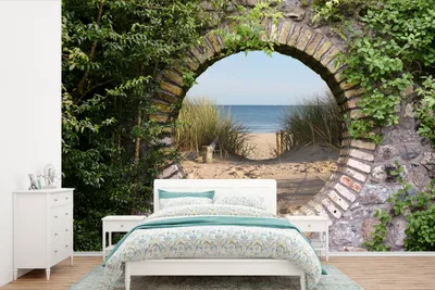 Produktbild von MuchoWow® Fototapete für Wohnzimmer oder Schlafzimmer Wandtapete Vinyl Motivtapete Aussicht - Strand - Düne - Sommer - 450x300 cm - Gemusterte