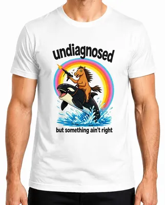 Imagen del producto de Camiseta para hombre, color blanco, talla L, con el texto "Undiagnosed But Something Ain't Right Pferd Statement" (que podría traducirse como "Indiagnosticado, pero algo no está bien. Declaración de Pferd")