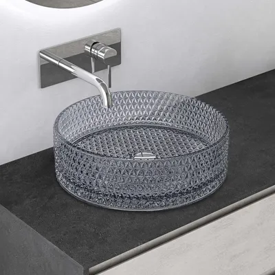 Produktbild von Mai&Mai, Aufsatzwaschbecken, Handwaschbecken, Glas, Grau, Oval, 39x39x12 cm, ohne Hahnloch, Minerva08, DIN-Norm Abfluss
