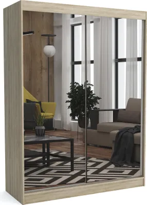 Produktbild von Brent - Kleiderschrank mit Spiegel Dave, Schlafzimmerschrank mit 1 Kleiderstange und Einlegeböden für Kleidung, 180x215x60 cm, Sonoma Eiche