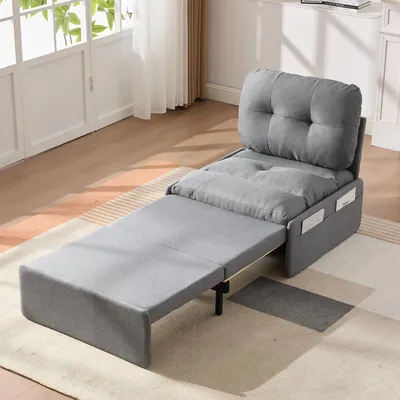Produktbild von okwish Sofa Schlafsessel 1-Sitzer mit Ausziehfunktion 2-in-1 Schlafsofa  Armlehnenlos Loungesofa mit Rückenlehne Für kleine Wohnungen geeignet Grau