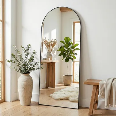 Image de Miroir sur pied - Miroir de courtoisie - Miroir mural - Miroir pleine longueur - Dimensions : 175 x 66 cm - Cadre en aluminium