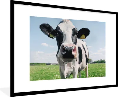 Produktbild von MuchoWow® Gerahmtes Poster Kuh - Wiese - Natur - Tiere - Gras 90x60 cm - Poster mit Schwarzem Bilderrahmen Wandposter Rahmen Foto Bilder - Wanddekoration - Fotos