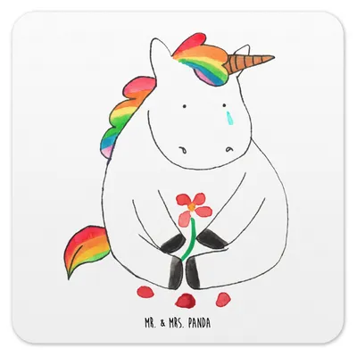 Produktbild von Mr. & Mrs. Panda Untersetzer für Gläser Einhorn Traurig 15er Set - Weiß - Geschenk, Blume, Liebe, Coaster, Trauer, Unicorn, Tischuntersetzer, Glas-Untersetzer, Grußkarte