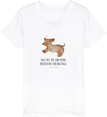 Produktbild von Mr. & Mrs. Panda Organic Kinder T-Shirt Hund Dackel 9-11 Jahre (134/146) - Weiß - Geschenk, Baumwoll, Baumwolle, Sprüche, Teenager, Öko, Dachshund, Kindershirt, Herz