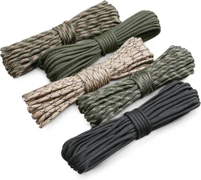Imagen del producto de Cuerda de paracord de nylon, 4 mm de grosor, 5 rollos de 10 metros cada uno, estructura de 7 hebras, resistencia de hasta 250 kg, ideal para camping